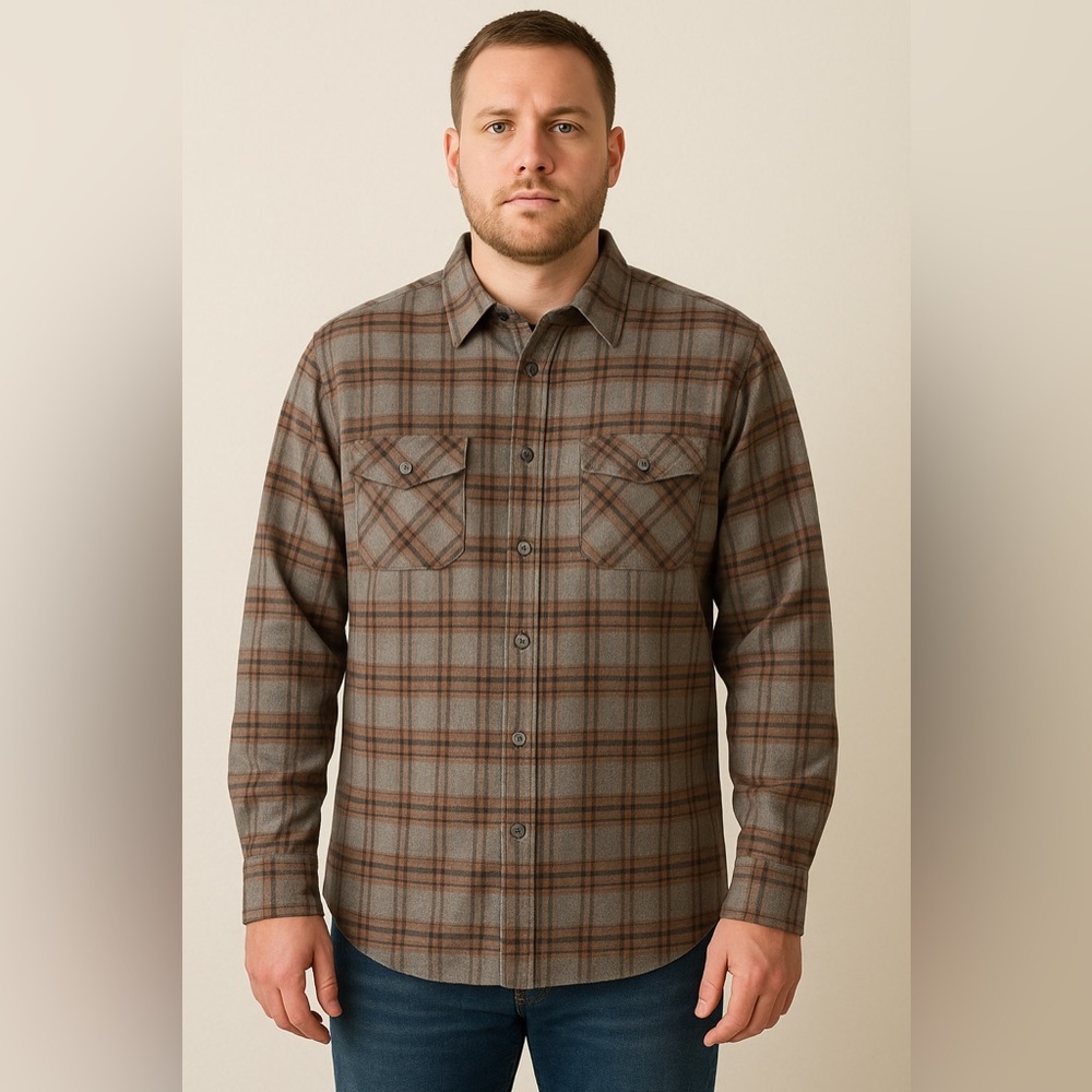 Men's XXL Plaid Flannel Shirt Gray Brown Grunge Workwear Lumberjack Cabincore - Picture 1 of 11